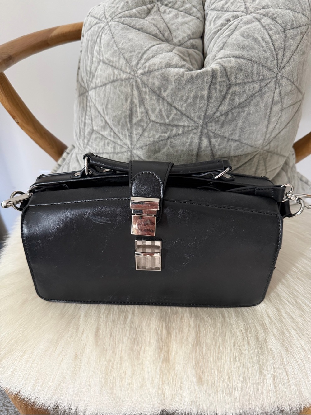 Collectif Black Crossbody Bag with Silver Hardware